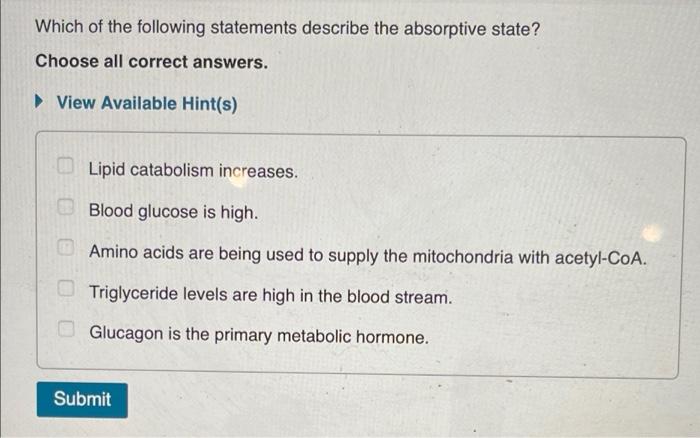 Which of the following statements describe the absorptive state